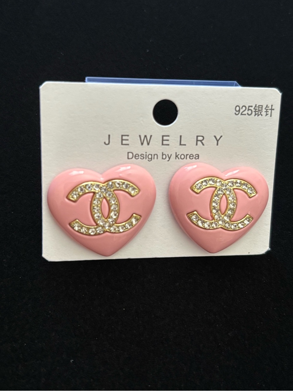 Fashion Pink Heart Crystal Logo Stud Earrings - Designer-Inspired